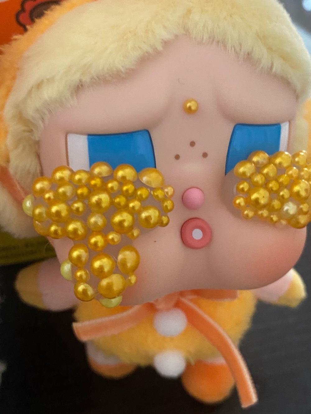 No box just card Plush Character Toy with Blue Eyes and Gold Bead Accents